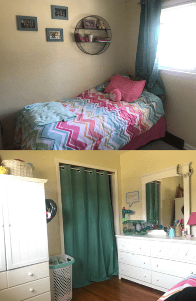 After picture of bedroom. From pink to a subtle beige yellow.