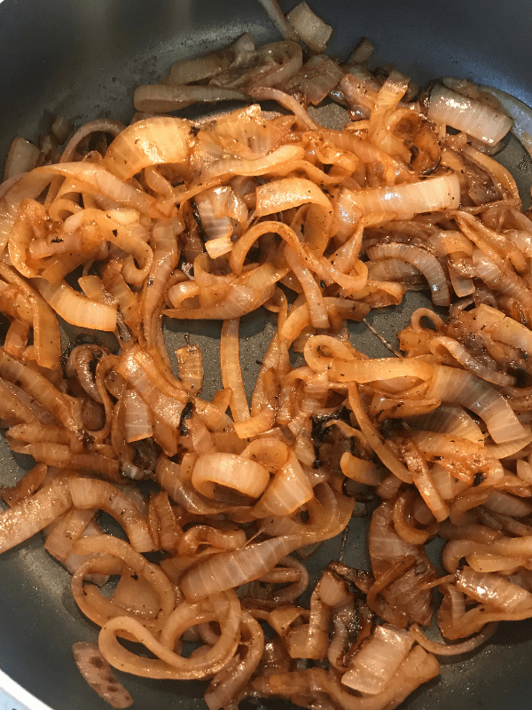Caramelize onions for French Onion Chicken Sandwiches