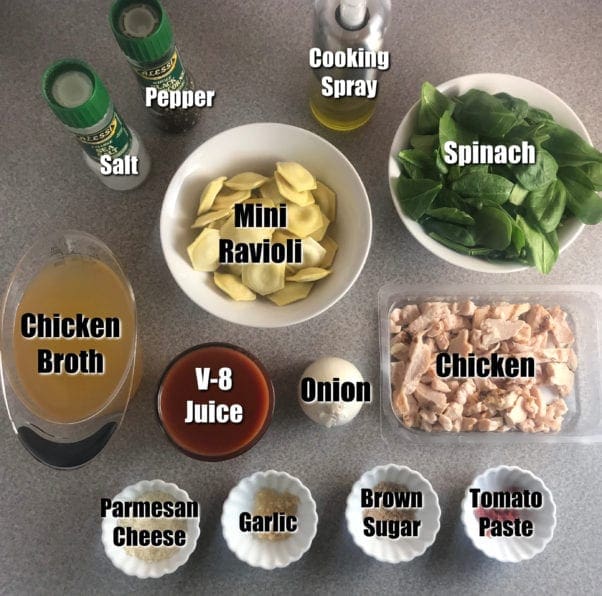 Ingredients used in the Ravioli Florentine Soup on Meal Planning Mommies - Just 4 WW FreeStyle SmartPoints per serving!