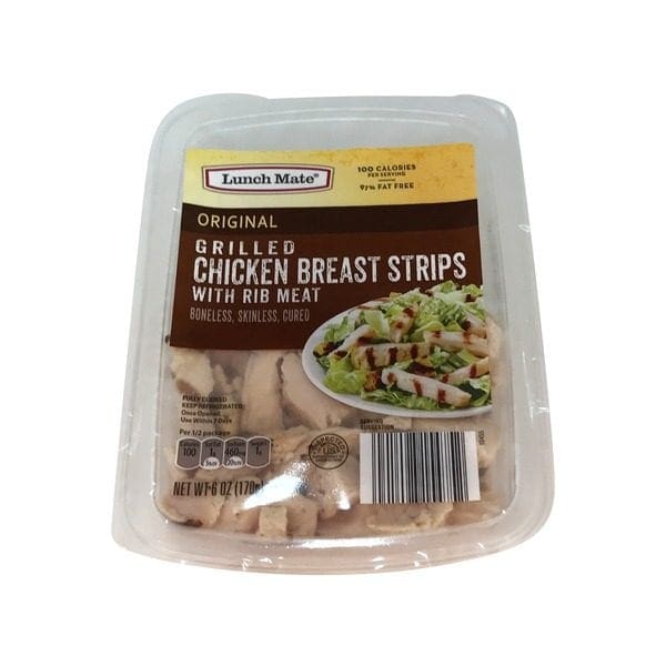Aldi's grilled chicken breast strips made of boneless, skinless, cured chicken