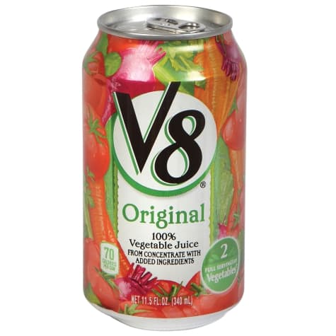 V-8 vegetable juice used in the Meal Planning Mommies Ravioli Florentine Soup.