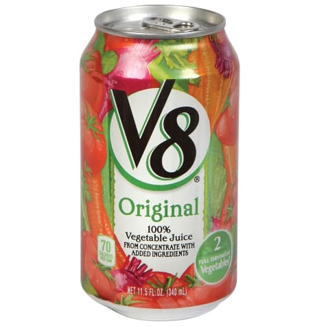 V-8 vegetable juice used in the Meal Planning Mommies Ravioli Florentine Soup.