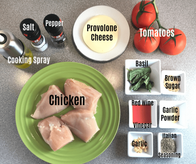 Ingredients for delicious Grilled Brushetta Chicken is so delicious and is just 2 WW FreeStyle SmartPoints per serving!